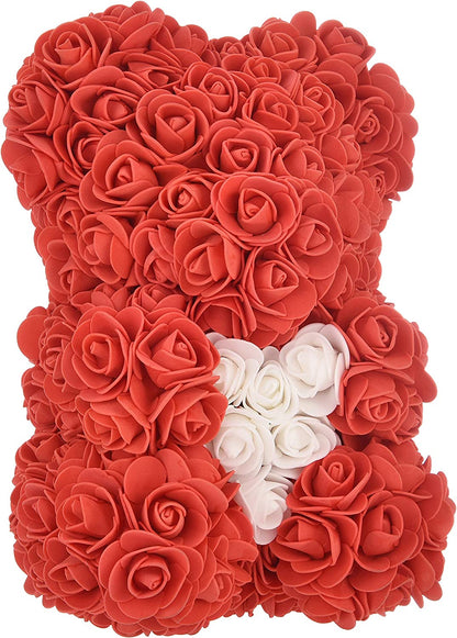 Rose Bear - Rose Teddy Bear -Flower Bear Perfect for Anniversary'S,Rose Bear, Mothers, Rose Teddy Bear. - Clear Gift Box Included! 10 Inches Tall - over 250+ Flowers (Red)