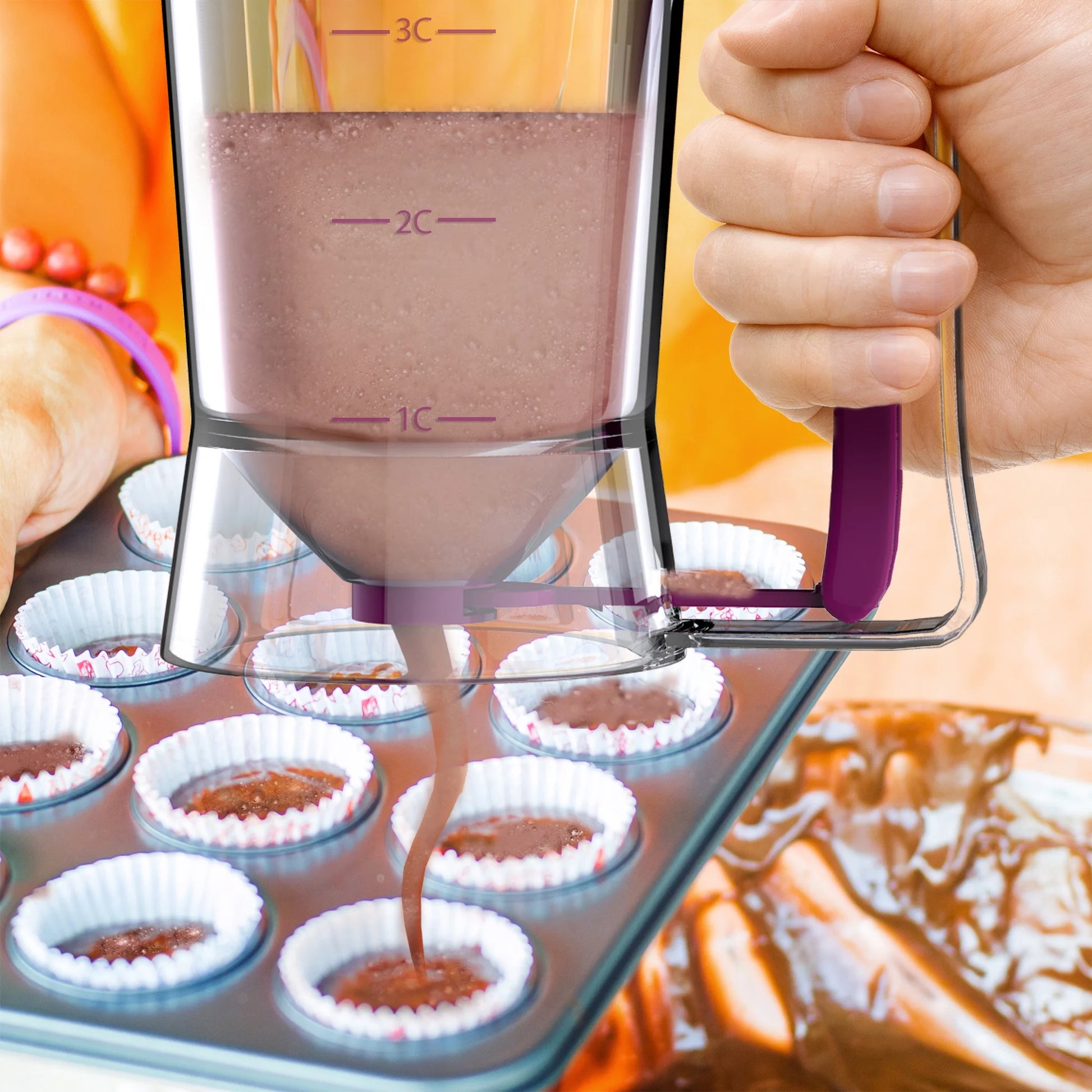 Pancake Batter Dispenser with Squeeze Handle for Batter (Purple)