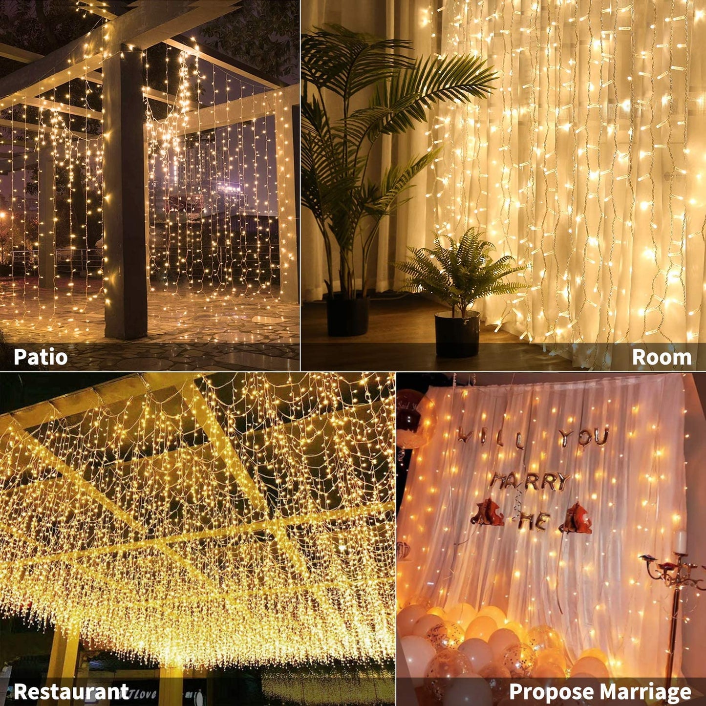 Hanging Window Curtain Lights 9.8 Feet Dimmable and Connectable with 300 Led, Remote, 8 Lighting Modes, Timer for Bedroom Wall Party Indoor Outdoor Decor, Warm White (Curtain Is Not Included)