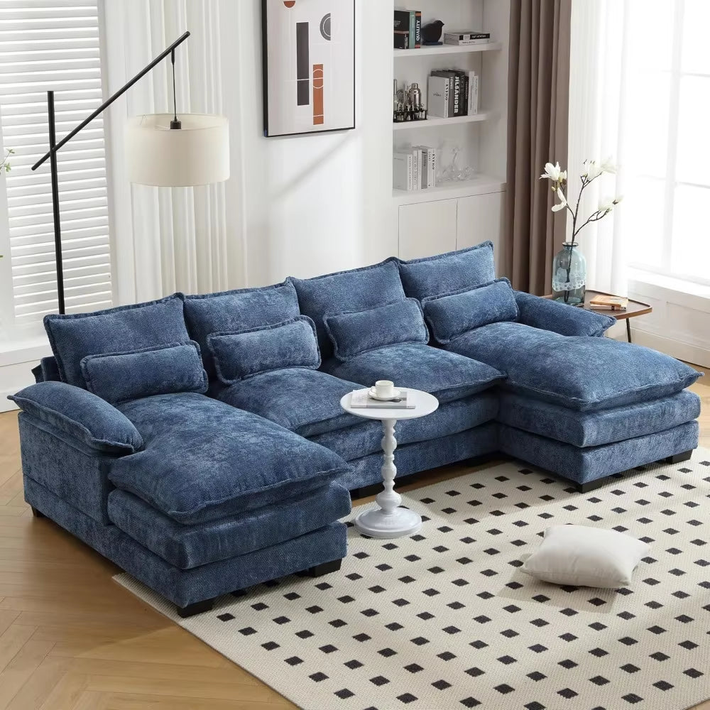 110" Sectional Sofa Couch for Living Room, Modern Chenille U Shaped Couch, Modular Sofa Sleeper with Double Chaise & Memory Foam