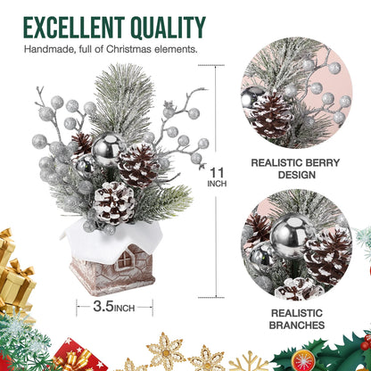 Small Christmas Tree, Artificial Mini Tabletop Christmas Tree Decorations with Christmas Ornaments, for Xmas Party Thankgivings Christmas Decor (Silver)