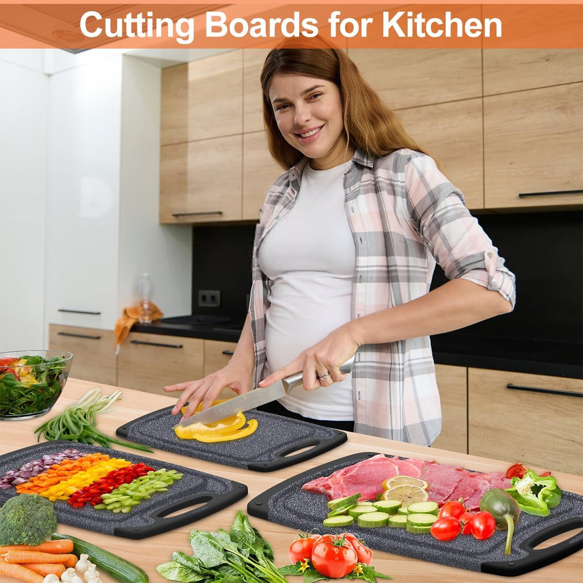 Kitchen Cutting Board (Set of 3),Professional Chopping Boards Sets,Dishwasher Safe Cutting Boards with Juice Grooves & Carrying Handle & No BPA